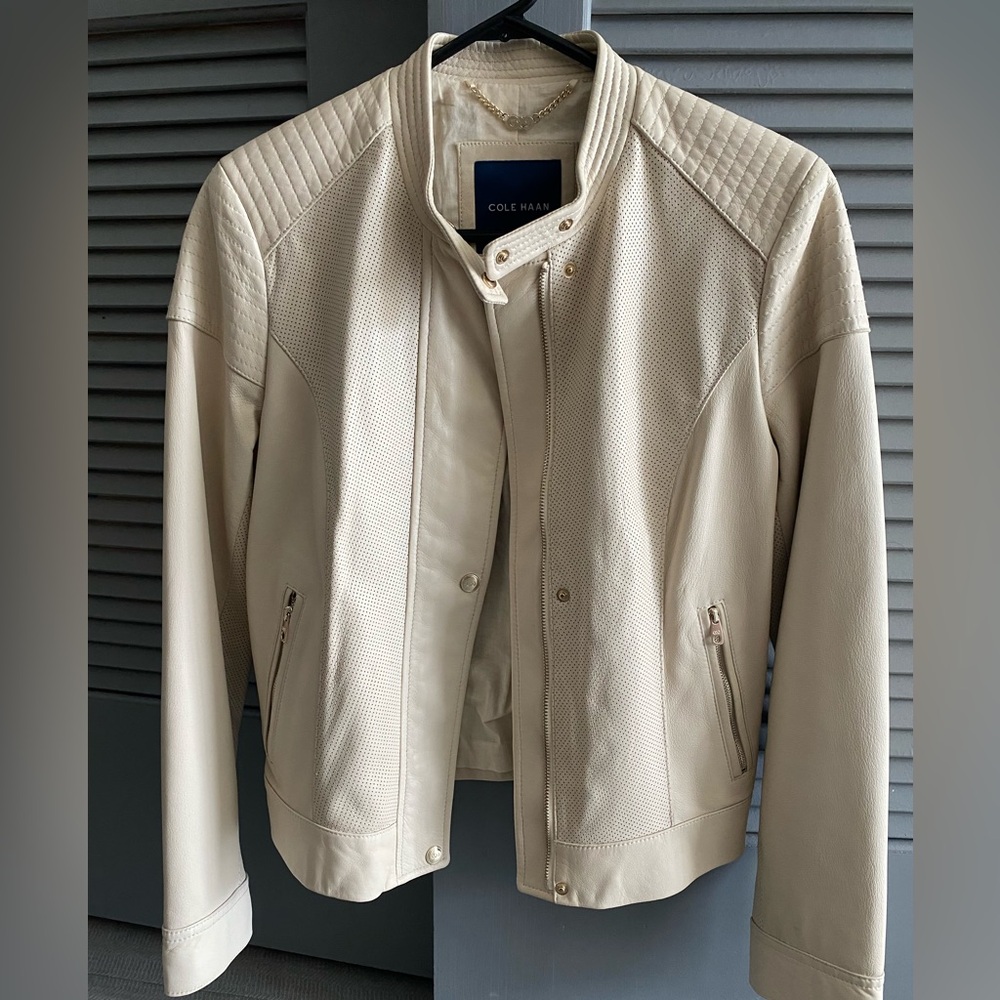 Cole Haan Cream Leather Jacket M